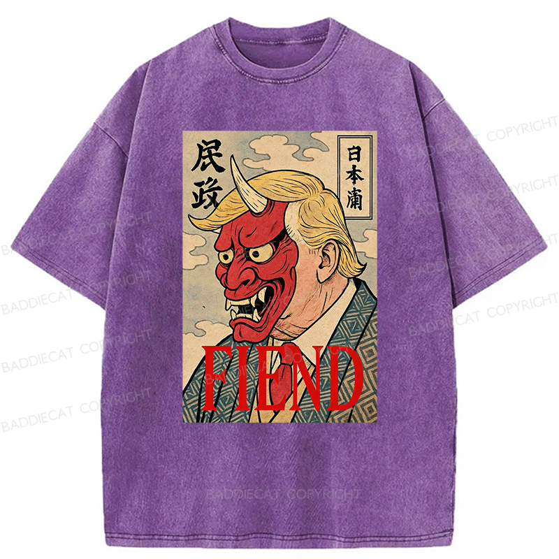 Baddiecat Japanese Style devil Fiend Washed T-shirt
