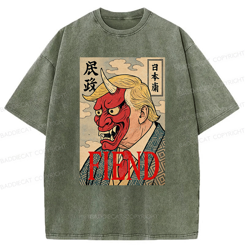 Baddiecat Japanese Style devil Fiend Washed T-shirt