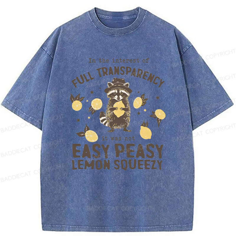 Baddiecat Raccoon Easy Peasy Lemon Squeezy Washed T-shirt