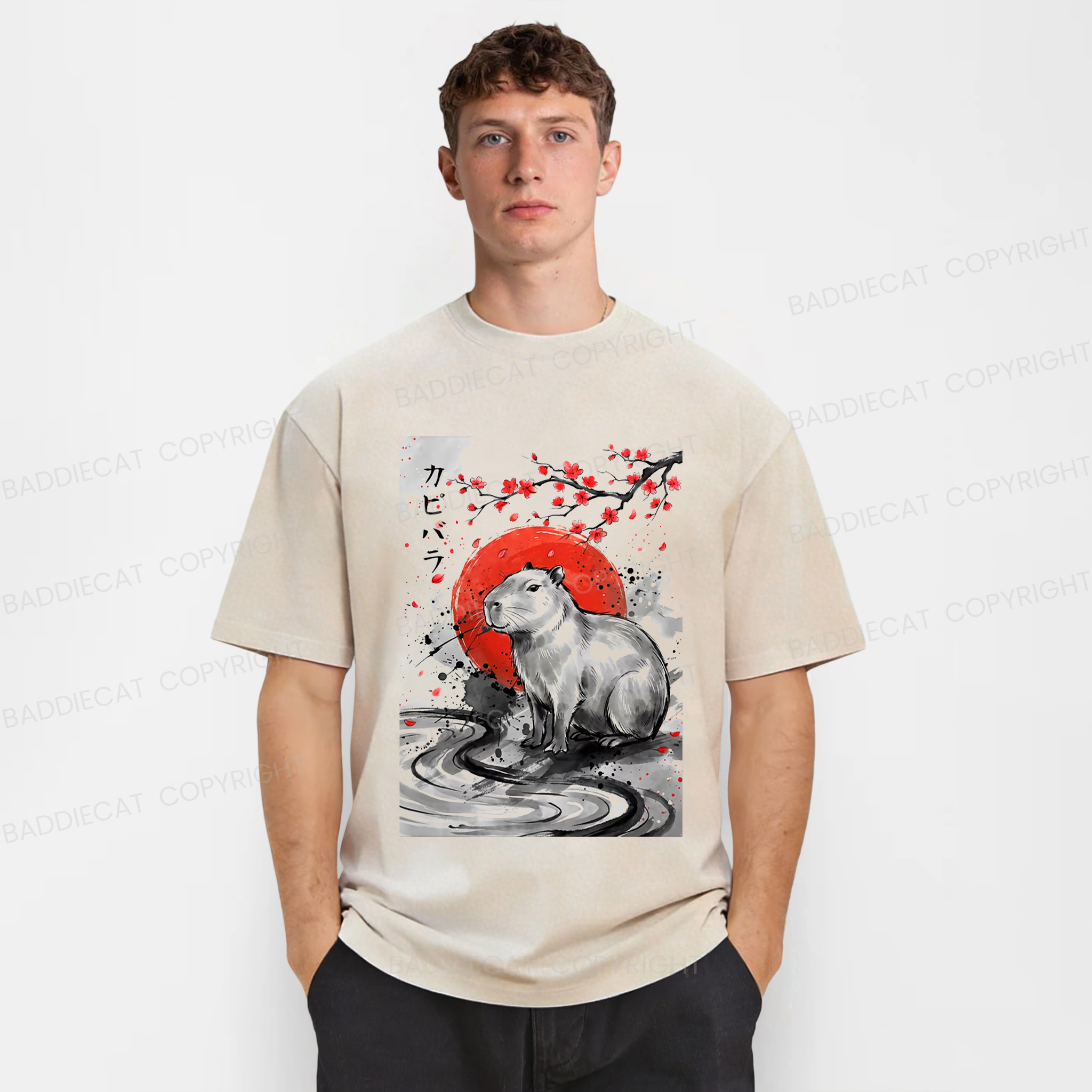 Baddiecat Samurai Dolphin Washed T-shirt