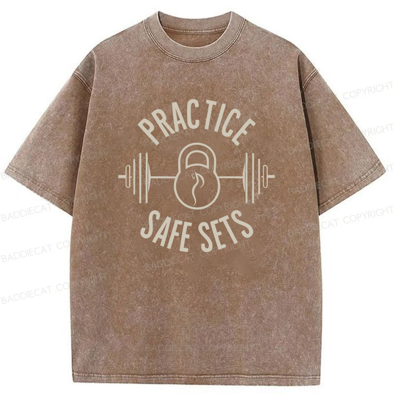 Baddiecat Practice Safe Sets Gym Washed T-shirt