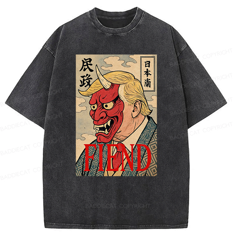Baddiecat Japanese Style devil Fiend Washed T-shirt