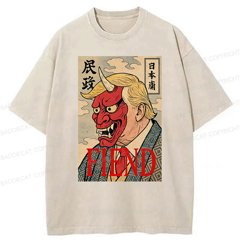 Baddiecat Japanese Style devil Fiend Washed T-shirt