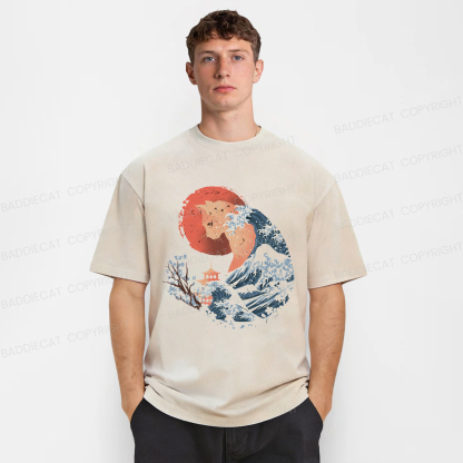 Baddiecat Japanese-style Cat Illustration Washed T-shirt