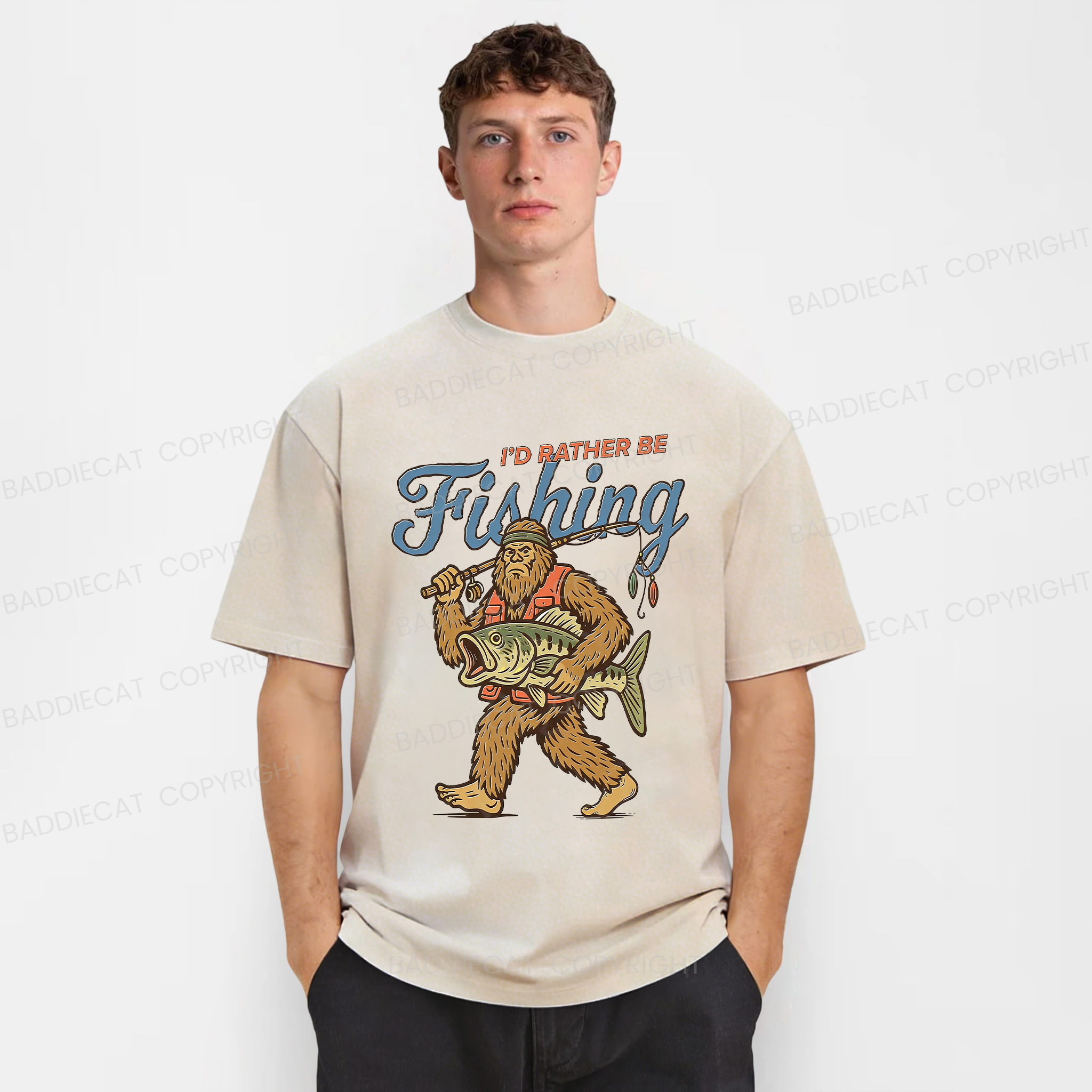Baddiecat Bigfoot Fishing Washed T-shirt