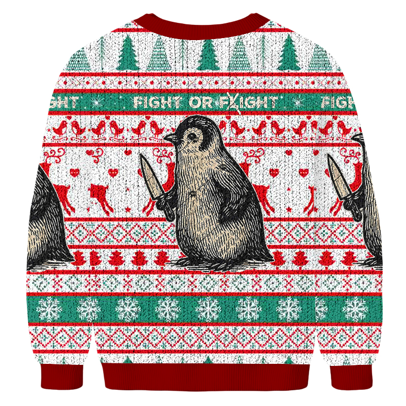 FIGHT OR FLIGHT Penguin Fun Christmas Ugly Sweatshirt