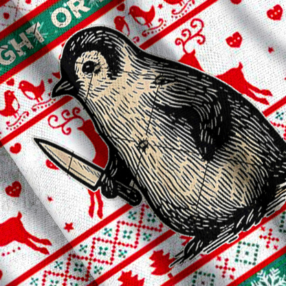 FIGHT OR FLIGHT Penguin Fun Christmas Ugly Sweatshirt