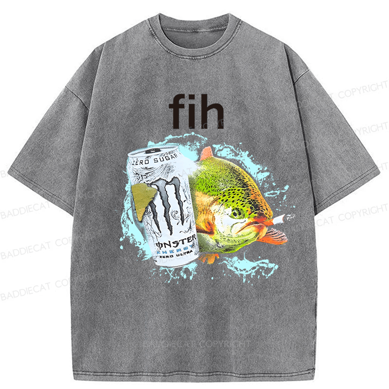 Baddiecat Funny Fish Meme Washed T-shirt