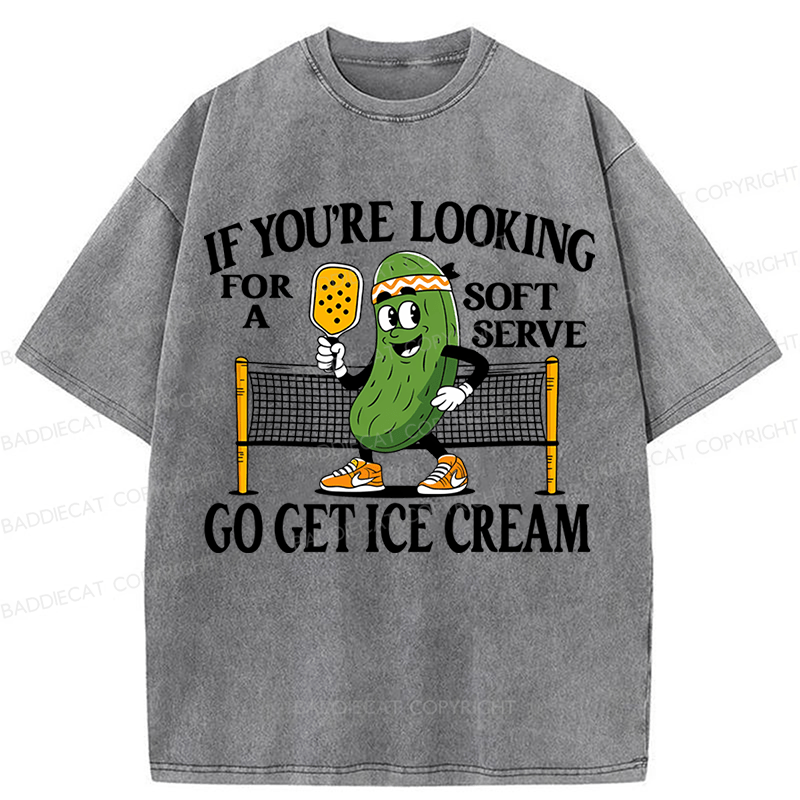 Baddiecat Soft Serve Pickleball Joke Washed T-shirt