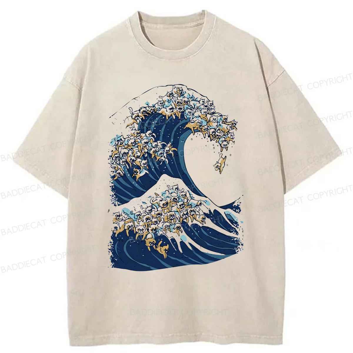 Baddiecat The Great Wave Of Cat Washed T-shirt