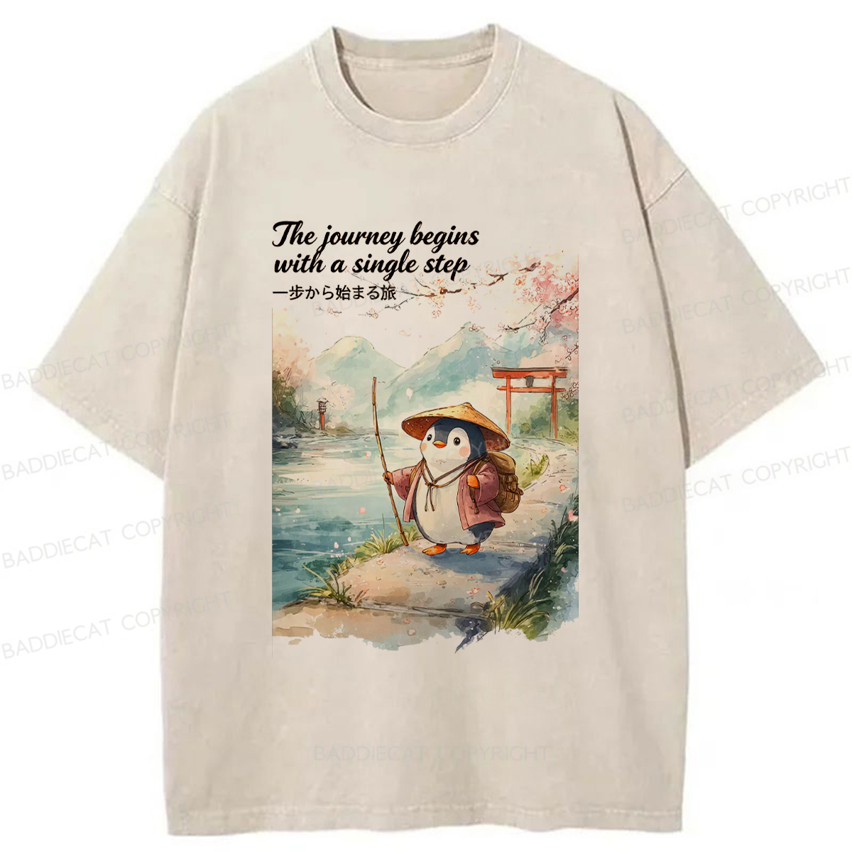 Baddiecat Penguin Warrior Washed T-shirt