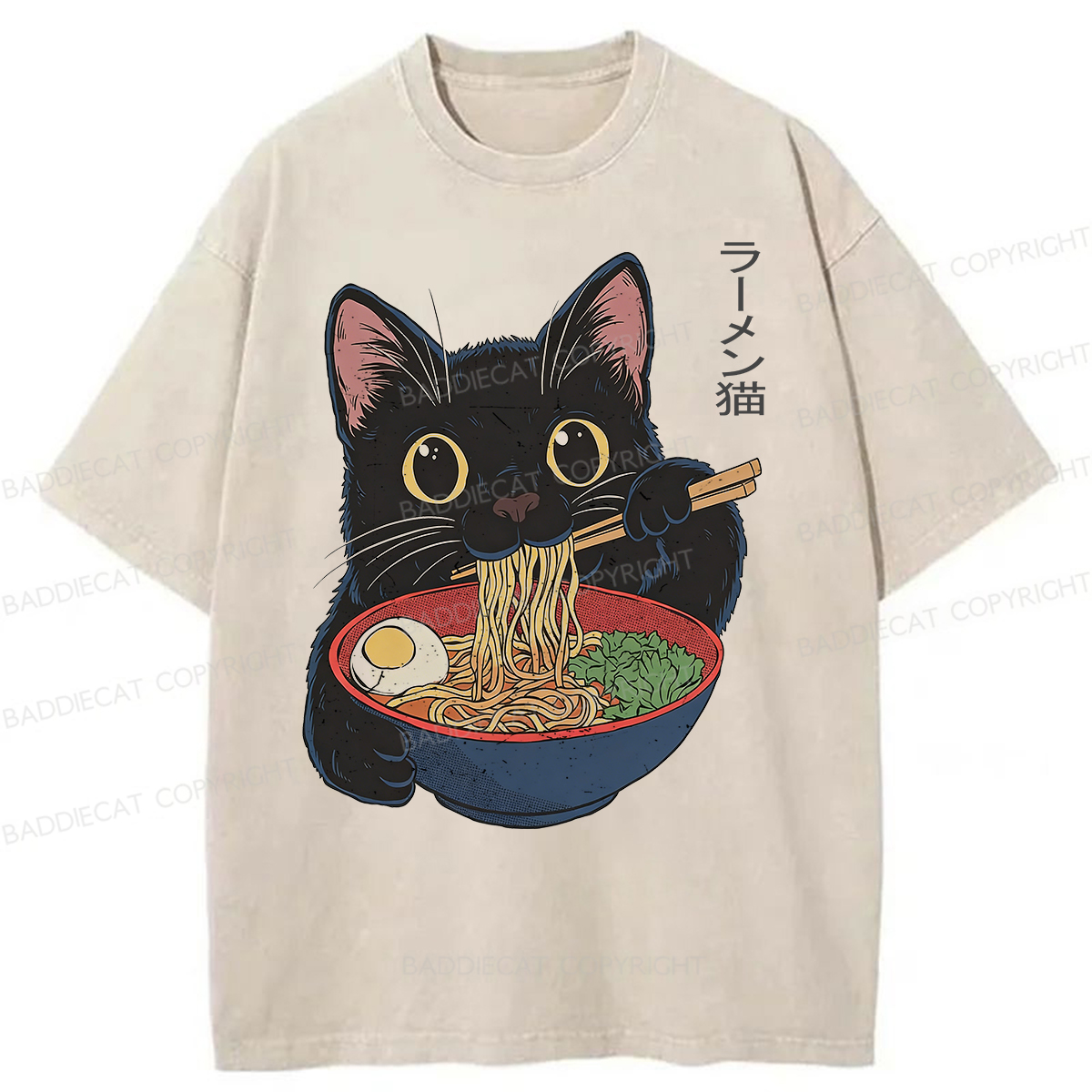 Baddiecat Ramen Cat Washed T-shirt