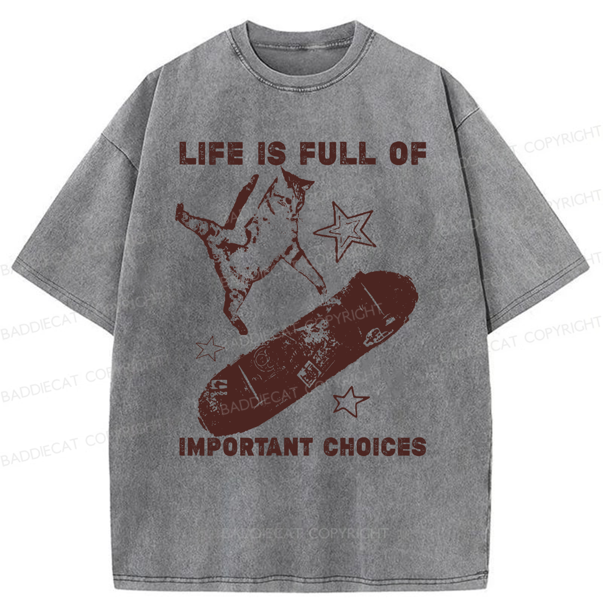 Baddiecat Cat Playing On A Skateboard Washed T-shirt