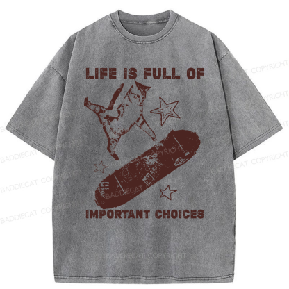 Baddiecat Cat Playing On A Skateboard Washed T-shirt