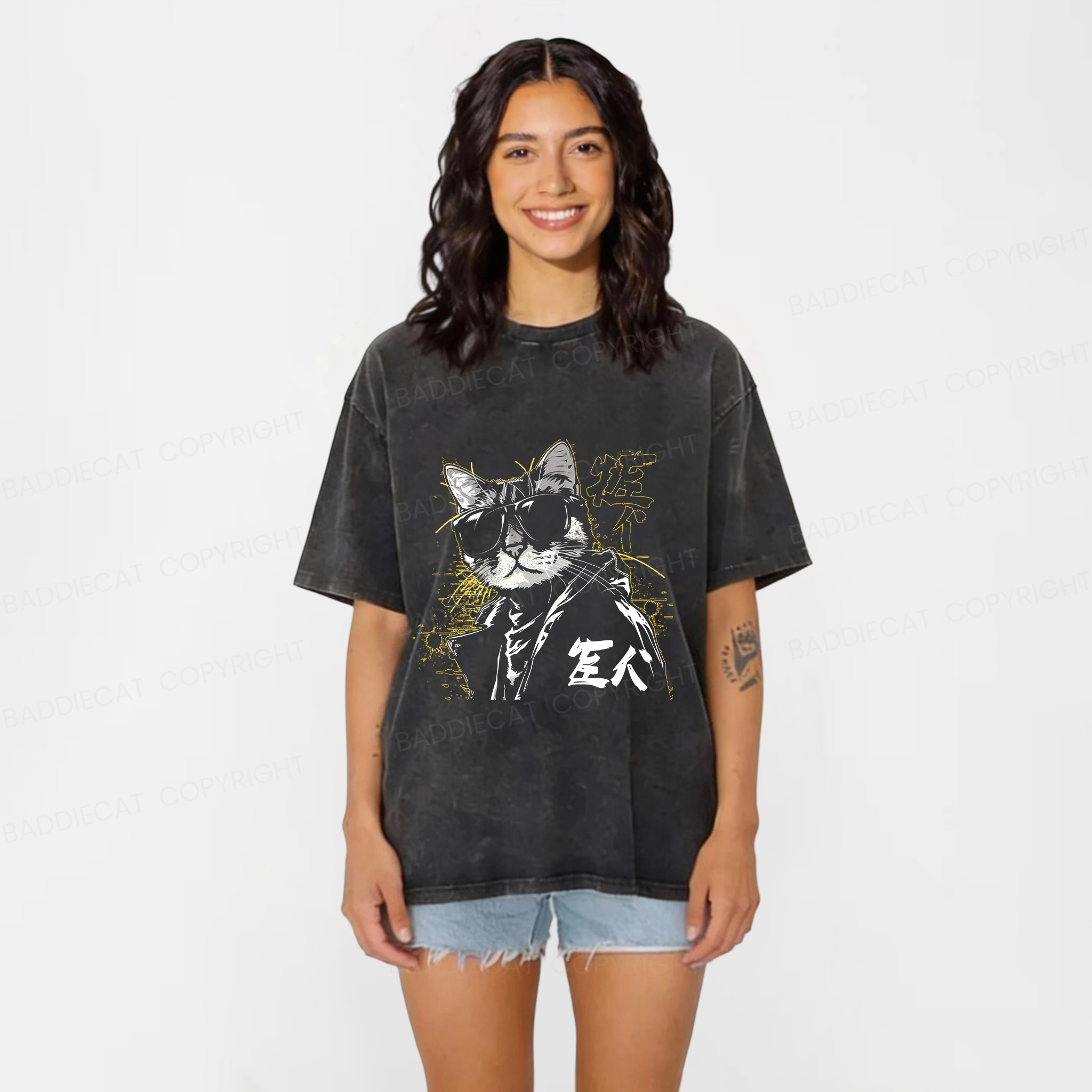 Baddiecat Cool Cat Washed T-shirt