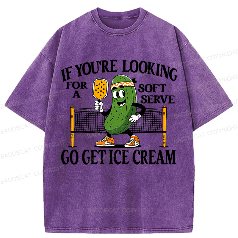 Baddiecat Soft Serve Pickleball Joke Washed T-shirt