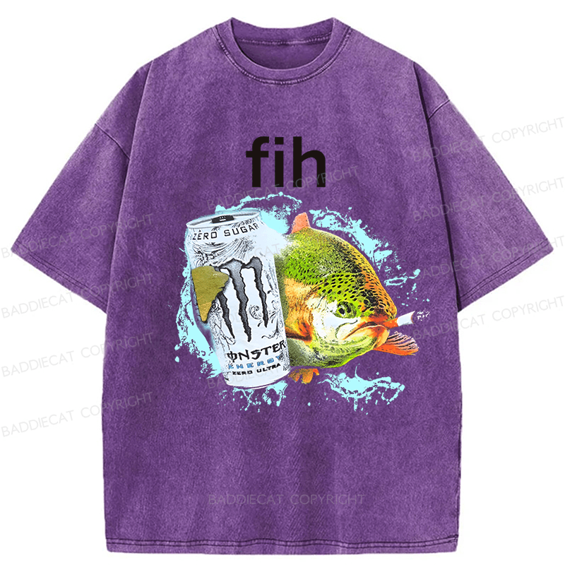 Baddiecat Funny Fish Meme Washed T-shirt