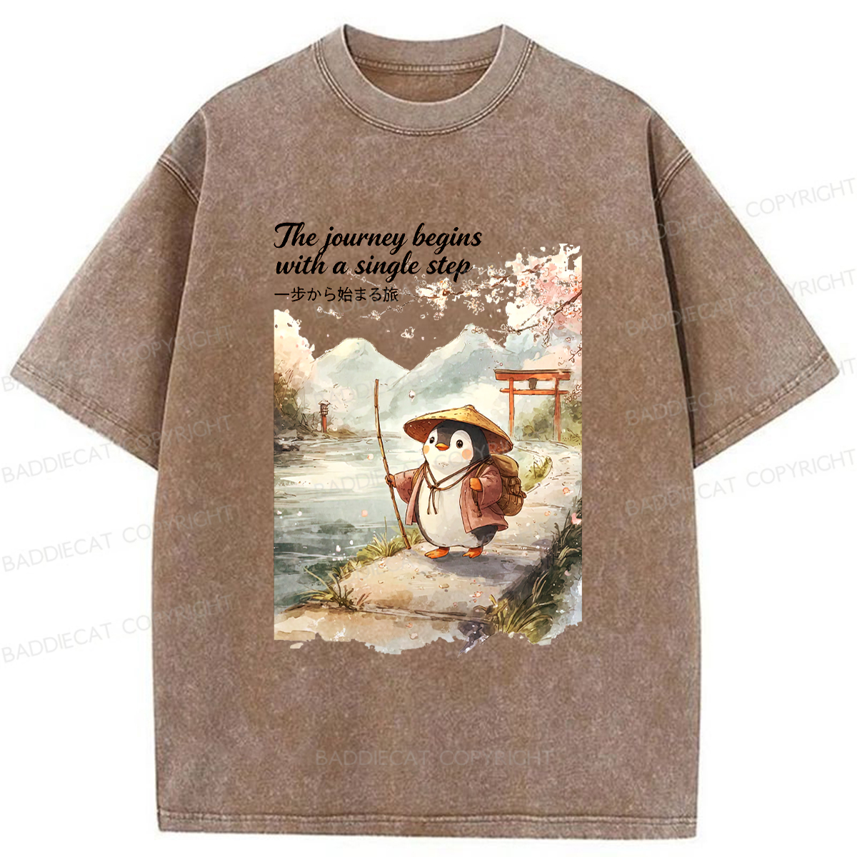 Baddiecat Penguin Warrior Washed T-shirt