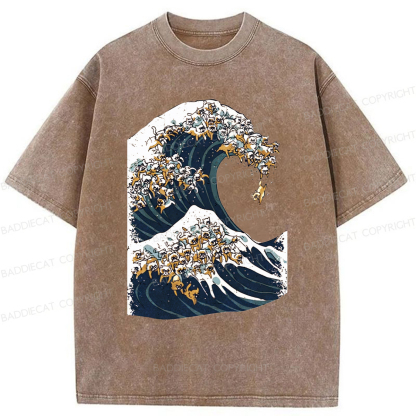 Baddiecat The Great Wave Of Cat Washed T-shirt
