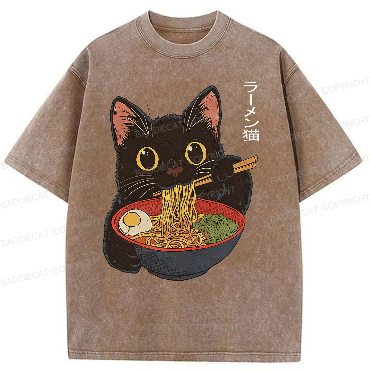 Baddiecat Ramen Cat Washed T-shirt