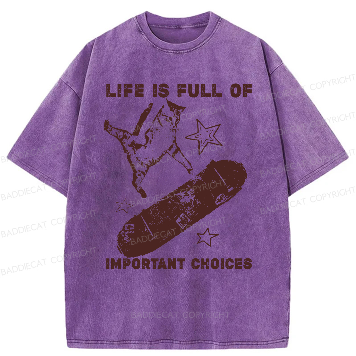 Baddiecat Cat Playing On A Skateboard Washed T-shirt