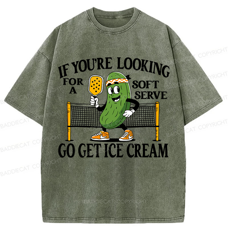 Baddiecat Soft Serve Pickleball Joke Washed T-shirt