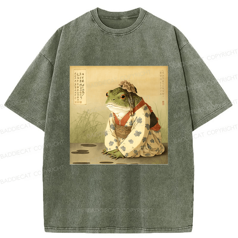 Baddiecat Japanese Frog Washed T-shirt