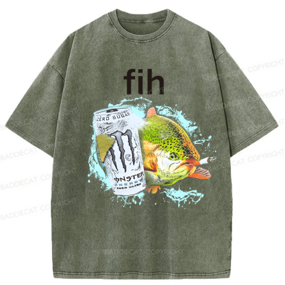 Baddiecat Funny Fish Meme Washed T-shirt