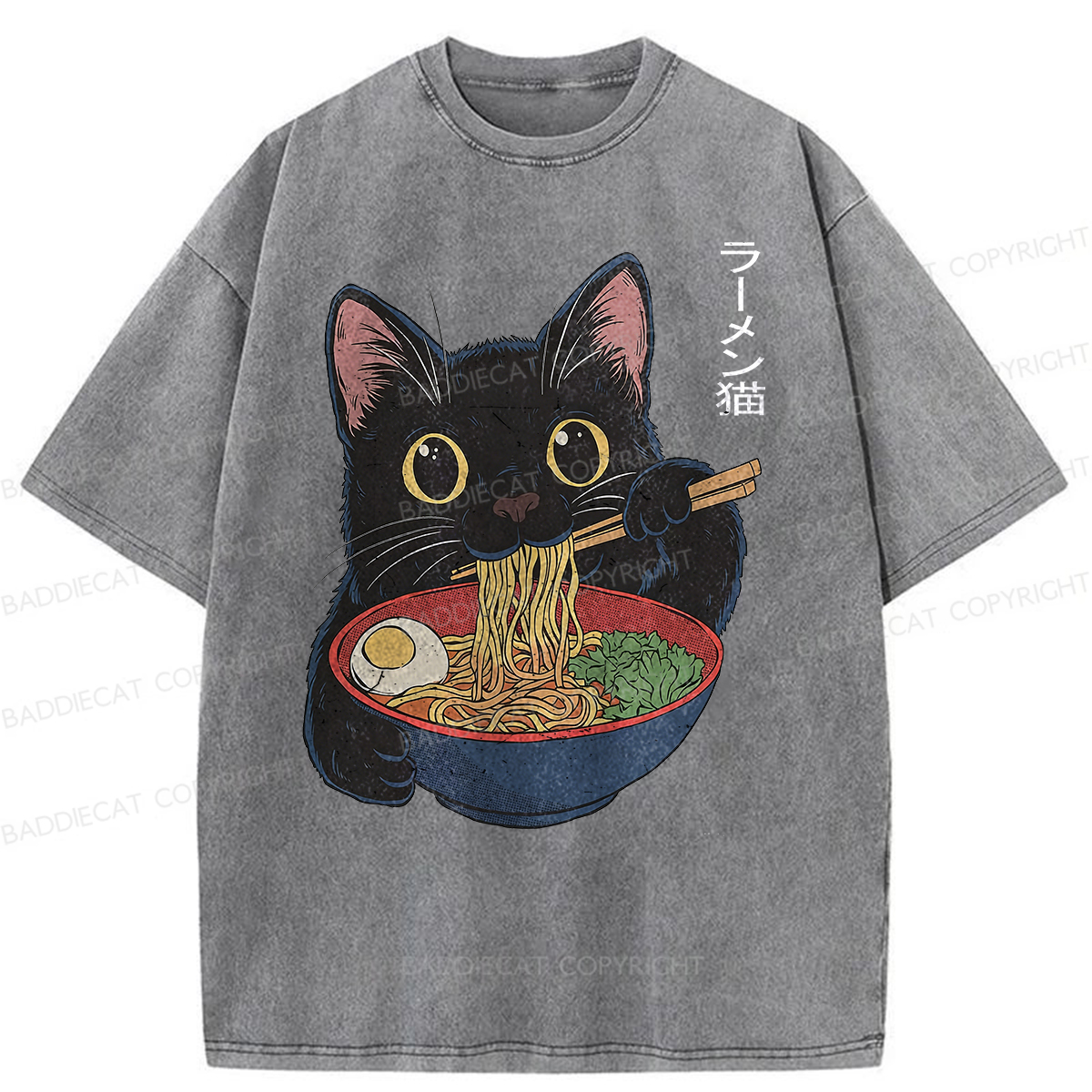 Baddiecat Ramen Cat Washed T-shirt