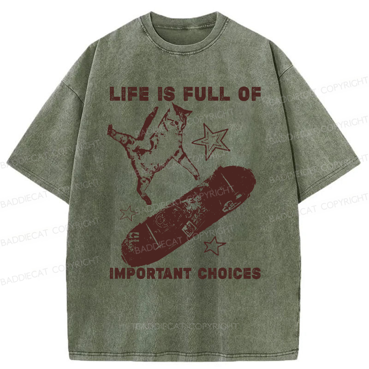 Baddiecat Cat Playing On A Skateboard Washed T-shirt