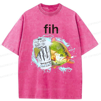 Baddiecat Funny Fish Meme Washed T-shirt