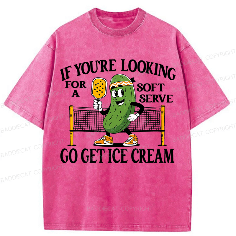 Baddiecat Soft Serve Pickleball Joke Washed T-shirt