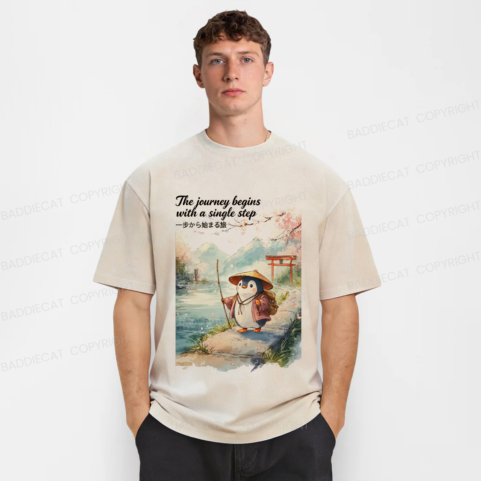 Baddiecat Penguin Warrior Washed T-shirt
