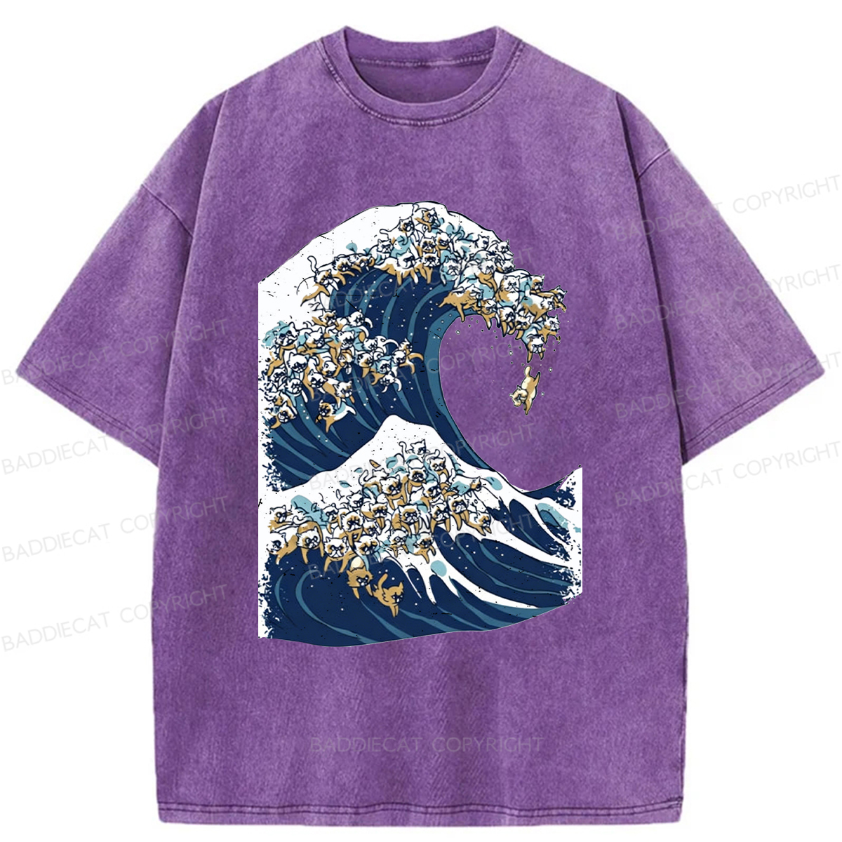 Baddiecat The Great Wave Of Cat Washed T-shirt