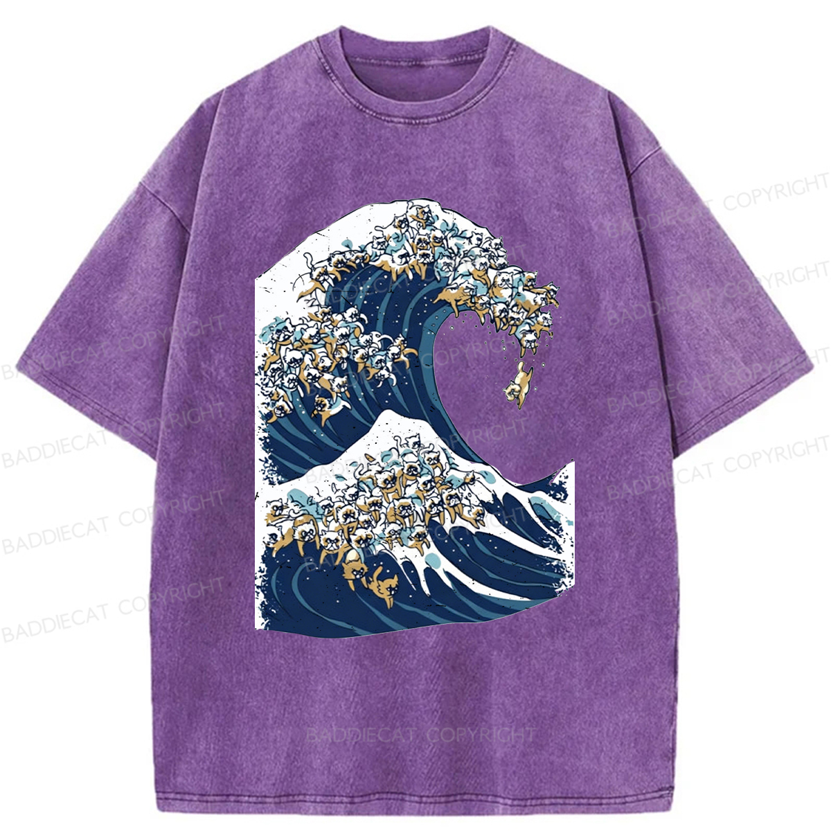 Baddiecat The Great Wave Of Cat Washed T-shirt