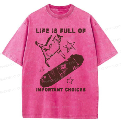 Baddiecat Cat Playing On A Skateboard Washed T-shirt