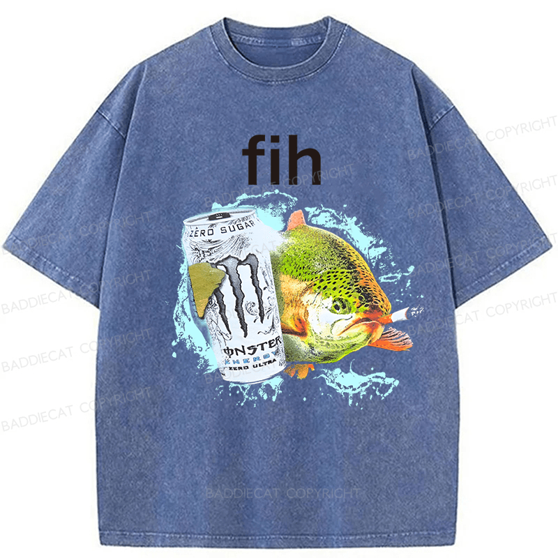 Baddiecat Funny Fish Meme Washed T-shirt