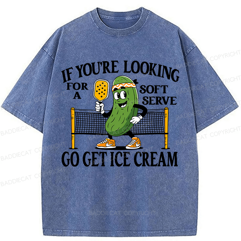 Baddiecat Soft Serve Pickleball Joke Washed T-shirt