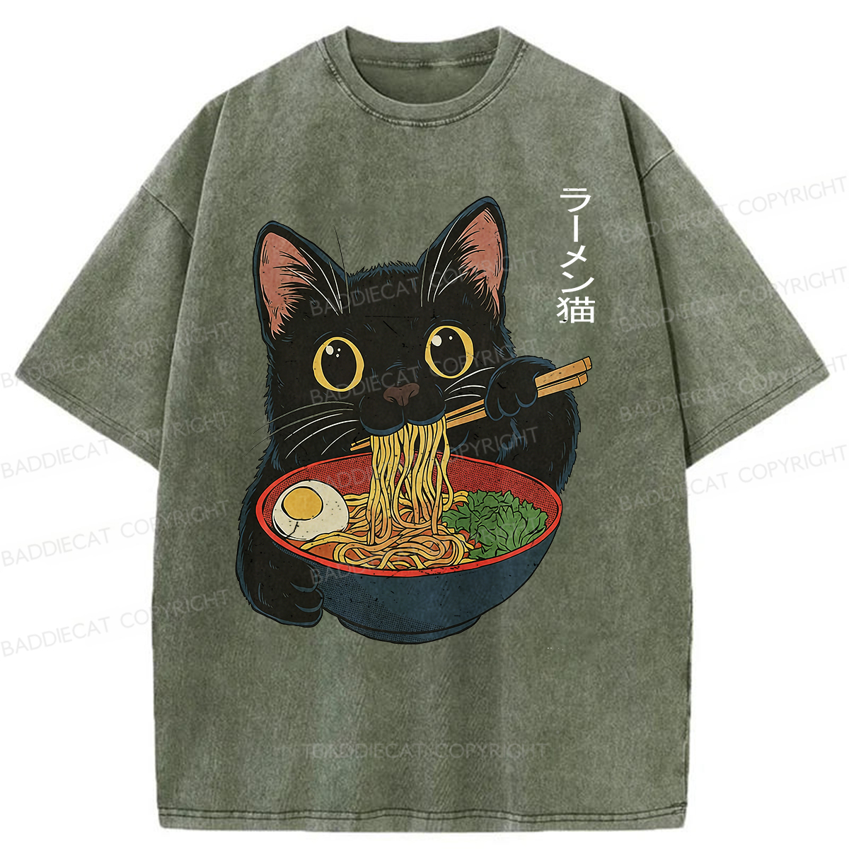 Baddiecat Ramen Cat Washed T-shirt