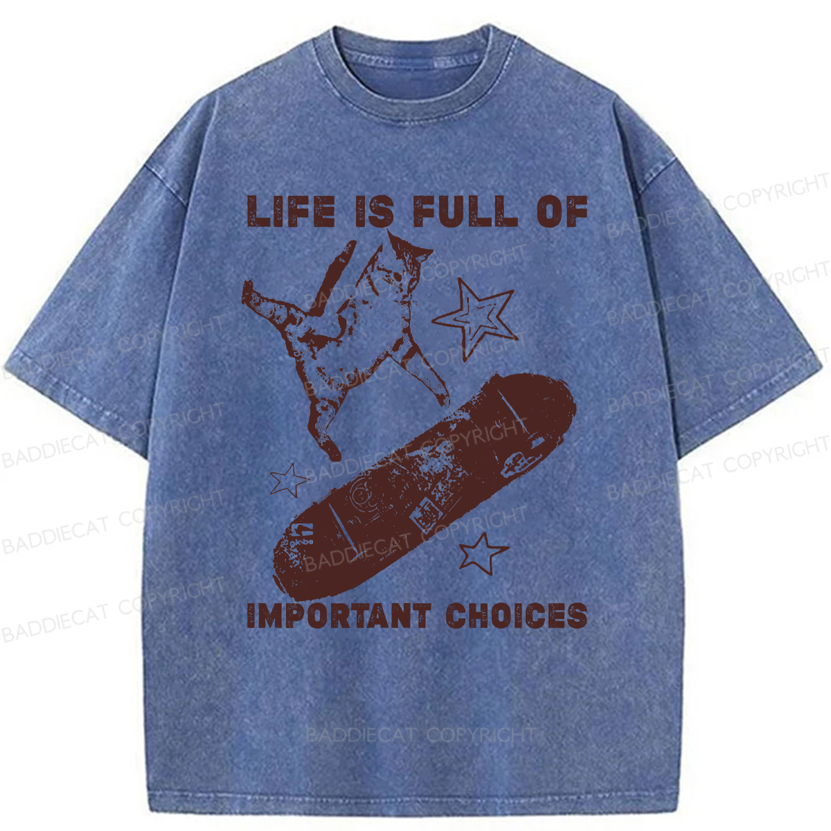 Baddiecat Cat Playing On A Skateboard Washed T-shirt
