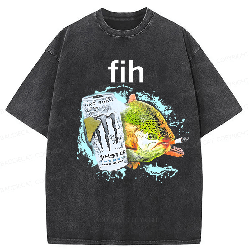 Baddiecat Funny Fish Meme Washed T-shirt