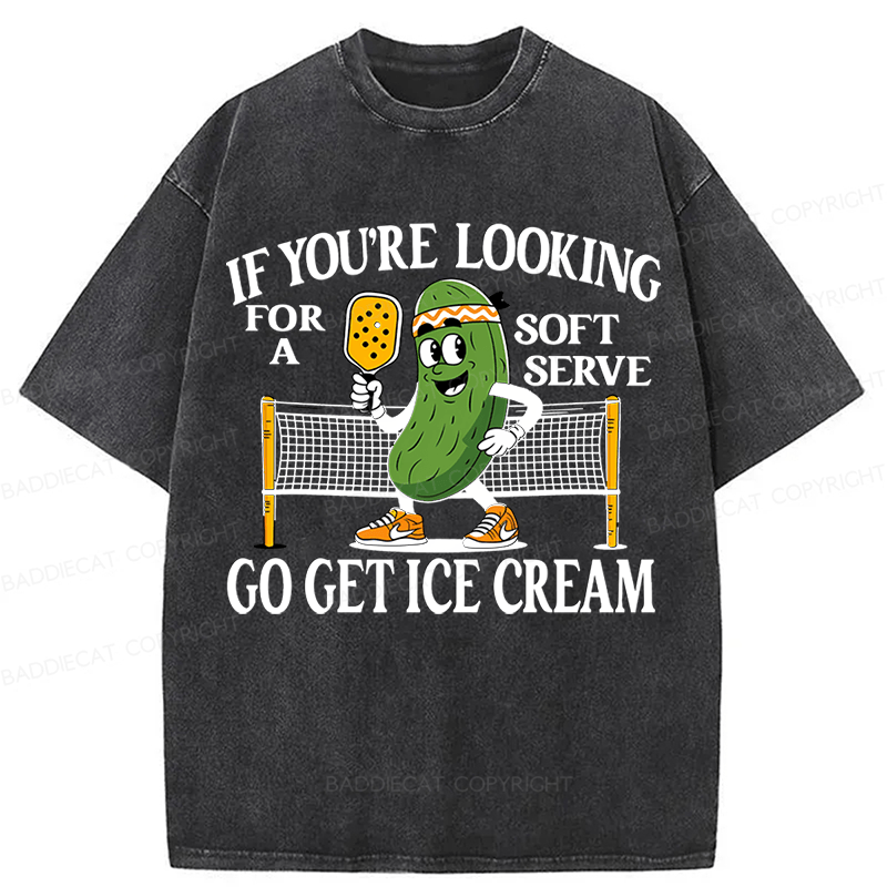 Baddiecat Soft Serve Pickleball Joke Washed T-shirt