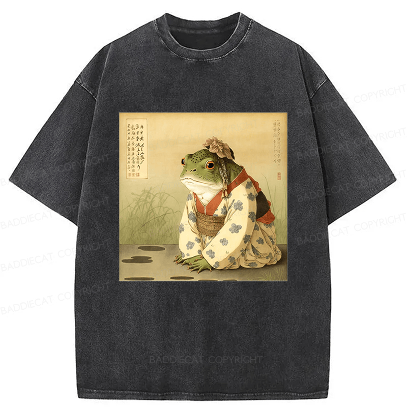 Baddiecat Japanese Frog Washed T-shirt