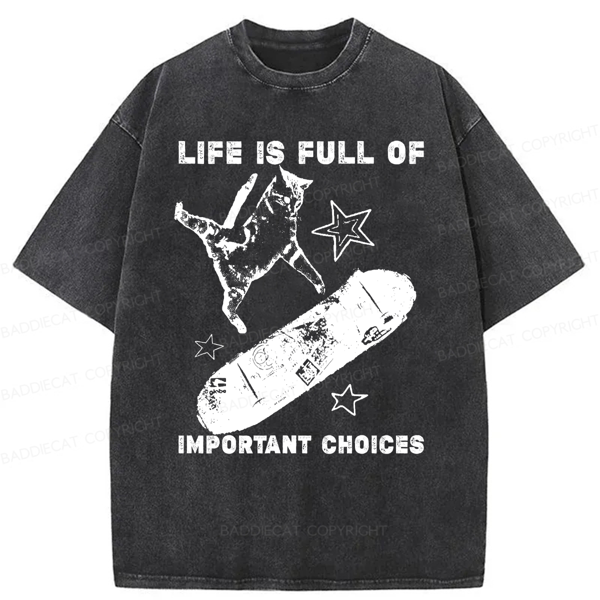 Baddiecat Cat Playing On A Skateboard Washed T-shirt
