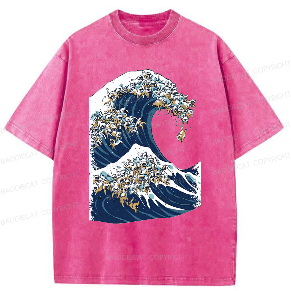 Baddiecat The Great Wave Of Cat Washed T-shirt