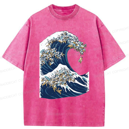 Baddiecat The Great Wave Of Cat Washed T-shirt