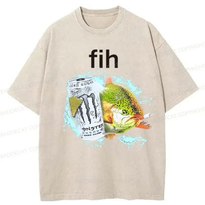 Baddiecat Funny Fish Meme Washed T-shirt