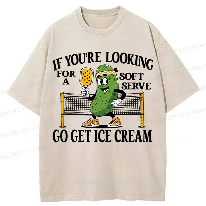 Baddiecat Soft Serve Pickleball Joke Washed T-shirt
