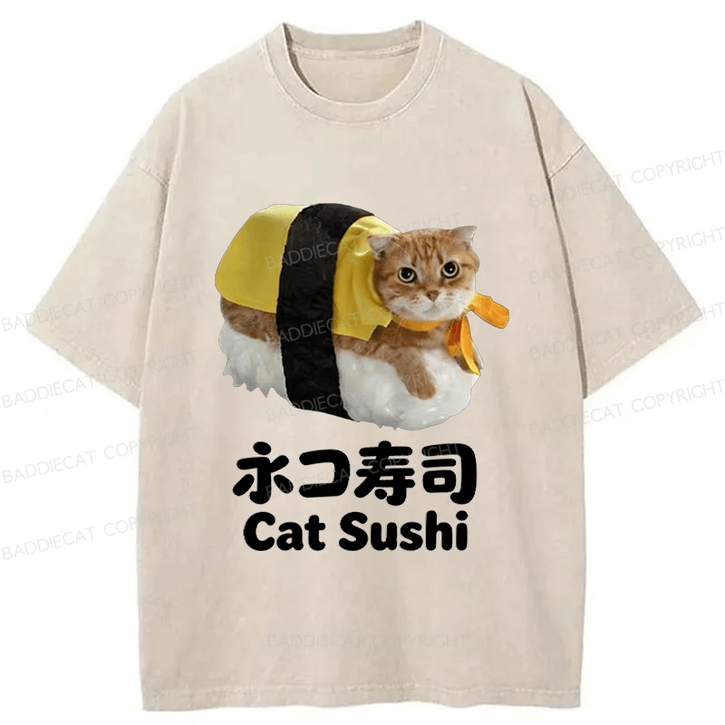 Baddiecat Cat Sushi Washed T-shirt