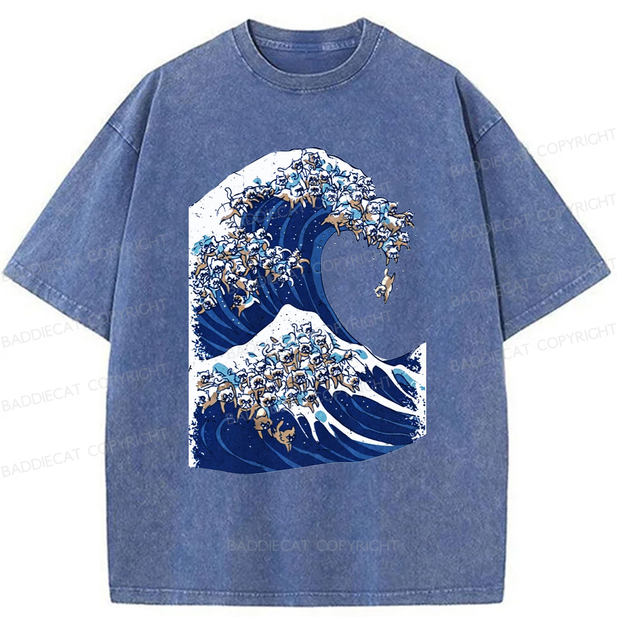 Baddiecat The Great Wave Of Cat Washed T-shirt